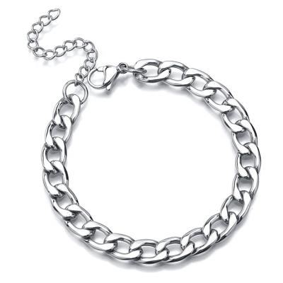 China Stainless Steel Punk High Quality Cuban Chain Bracelet 5mm 7.5mm 9mm Wide 18cm Unisex Bracelet for sale