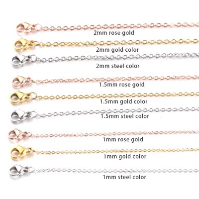 China Cute 1mm To 2mm Wide Stainless Steel Cable Chain PVD Plated Stainless Steel Link Chain Necklace 16