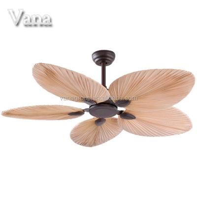 China For Resort 52 Inch Blade Palm Leaves Farmhouse Ceiling Fan Creative Tropical Handcrafted Palm Leaf Ceiling Fan for sale