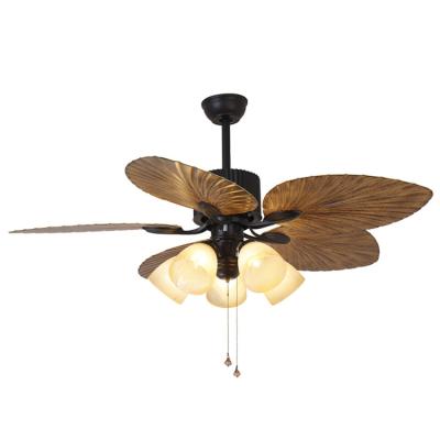 China Tropical Retro Vintage Design Unique Design 5 Blade ABS Palm Leaf Ceiling Fan With Remote And Light Quiet Ceiling Mount Fan With Light for sale