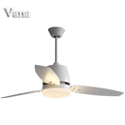 China Vana Style Simple Lucky Decorative Silent Modern Electric Greenhouse Plywood White Ceiling Fan With Remote LED Fan Ceiling Light for sale