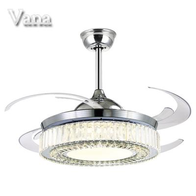 China Foldable Ceiling Fan Foshan Chrome OEM Foldable Ceiling Fans Chandelier with Light and Crystals 42