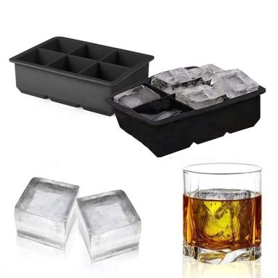 China Amazon Sustainable Hot Selling 2022 Square Silicone 6 Cavities Ice Ball Cube Mold Tray With Lid for sale