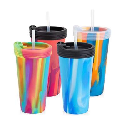 China Dye Viable Leakproof Portable Travel Link Customization Wholesales Food Grade Silicone Camping Sippy Cup for sale