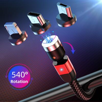 China Strong USLION 2021 2M Magnetic Charging Cable 3 in 1 Magnetic USB Cable 2.4A Fast Charging 540 Degree Rotation Magnetic Charging Cable for sale