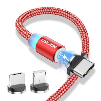 China USLION 360 Magnetic USB Data Line Led 1M Type C Micro 3 Magnet In 1 Magnetic Phone 2.4A Fast Charging Cable for sale