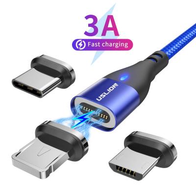 China Strong Magnetic Charging Cable USLION 2021 New Nylon Usb Charger Type C Cable Micro Usb 3.0 Cables In 1 Magnetic Charging Data Cable for sale