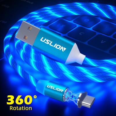 China Fluorescence Light USLION Luminous USB OEM 360 Magnetic Fast Charging Cable Overflowing Light Phone Accessories Cable USB Led Luminous Cable for sale