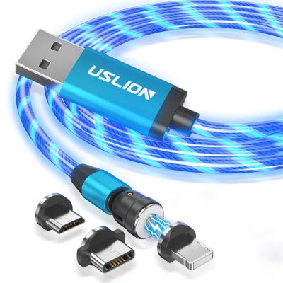 China 2021 USLION Fluorescence Luminous Light Newcomers 3 in 1 LED Light 540 Flowing Magnetic Charging Cable For iPhone Micro USB Type C for sale