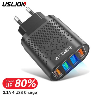 China USLION OEM 4 USB Wall Charger Adapter Fast Charging Access 48W 3.1A Mobile Phone Dual Adapter 2021 LED Display For iPhone for sale