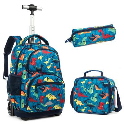 China Anti-Theft Inson Custom Oxford Trolley Animal Pattern Shockproof School Girl Children Wheeled Backpack for sale