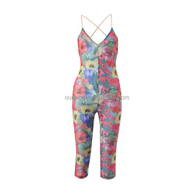 China 2022 Summer New QUICK DRY Women's Sexy Halterneck Sleeveless Printed Cavity Straps Sports Casual Overalls for sale