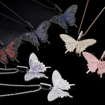 China Chain CZ Butterfly Pendant Zircon Necklace Men Women Jewelry Gold Plate Twist Diamond Chain Fashion Hiphop Hip Hop pour man hip hop for sale