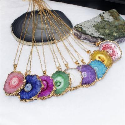 China CLASSIC Connector Quartz Solar Round Druzy Rainbow Vintage Jewelry Rhinestones Pave Chakra Pendant Sun Flower Agate Privilege Charms for sale