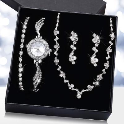 China CLASSIC Fashion Crystal 5 Pcs Luxury Full Watch Set Diamond Necklace Earrings Set Jewelry For Women Gift 2021 for sale