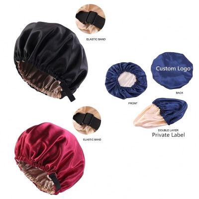 China 2022 New Picture Plain Color Double Layer Satin Hair Hood Adjustable Sleep Cap Hoods With Invisible Button For Women TJM-256C-4 for sale