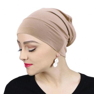 China Custom Wide Stretch Soft Muslim Turban Hat Hijab Fashion Stripe Cowl Hats Islamic Hijab Hats For Women for sale