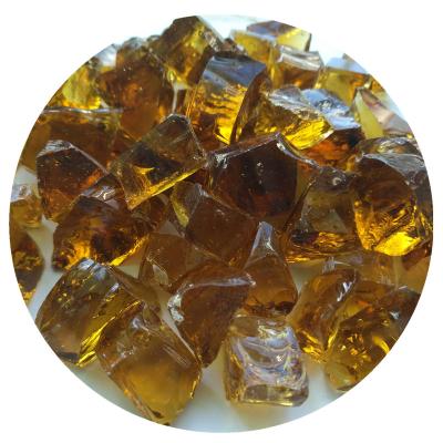 China Garden Landscape Deocration 9-12mm and 12-20mm Amber Color Crushed Fire Glass Rocks for sale