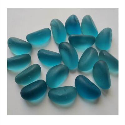 China Eco-Friendly Flat Cashew Aqua Blue Frosted Sea Glass Beads Pebble for sale