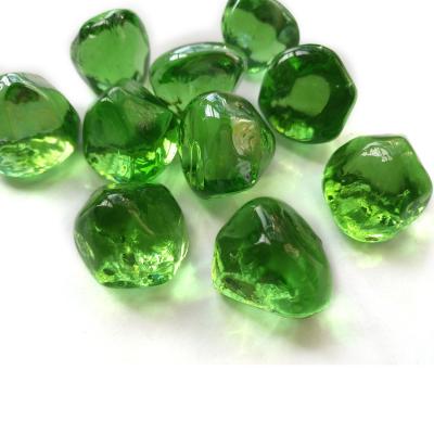 China Diamond Glass Colorful Bulk Glass Green Wholesale Stocked Bead Pebble and Fire Pit Round Reflective Glass Ball for sale