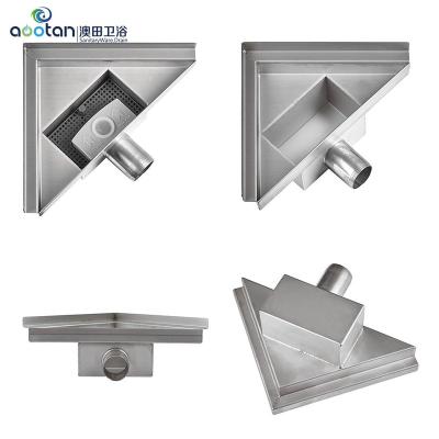 China Modern SUS304 Concealed Insert Invisible Linear Bathroom Tile Floor Drain Side Outlet Shower Drain Triangle Corner Concealed Floor Drain for sale