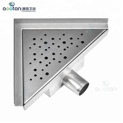 China Europe Modern Popular Side Outlet Corner Shower Floor Drain Triangle Shower Floor Drain Stainless Steel Anti-odor Corner Floor Drain for sale