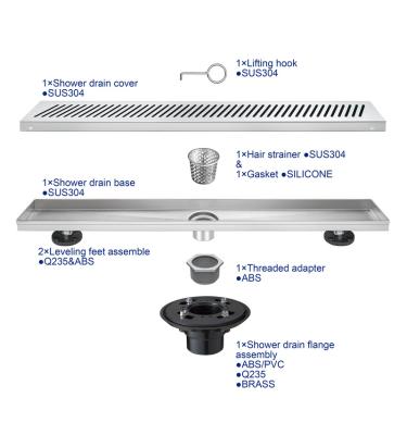 China Modern Hot Sale 304 SS Stainless Steel Tile Inserts Shower Drain Bathroom Concealed Floor Drain Stainless Steel Linear Floor Drain for sale