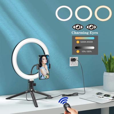 China PORTABLE Dimmable LED Ring Light with Phone Holder Selfie Fill Light Tripod Stand Tiktok YouTube Video 10 inch LED Ring Light for sale