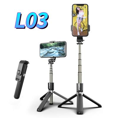 China Wholesale Mini Portable Wireless Remote L03s Folding Portable Extendable Tripod Stand 3 in 1 LED Light Selfie Stick for sale