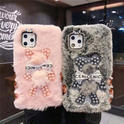 China Anti-fall Jewelry Decorative Plush Cute Rabbit Print For iPhone 11 Pro Max Case for sale