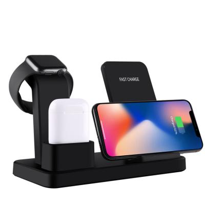 China For Smart Watch Earphone Mobile Phone 3 in 1 QI Fast Wireless Charger Q12 Wireless Charging Dock For Smart Watch Earphone Mobile Phone for sale