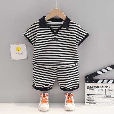 China Black and White Striped Baby Boy Casual Clothes Summer Kids Boy Clothes Set Short Sleeve Shorts Kids Clothing Girl 2 Piece Set for sale