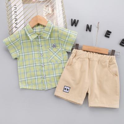 China Summer Children's Plaid Pocket Shirt Boy's Clothing Set Shorts Children's Clothing Girl Casual Baby Boy Clothes 2 Piece Set for sale