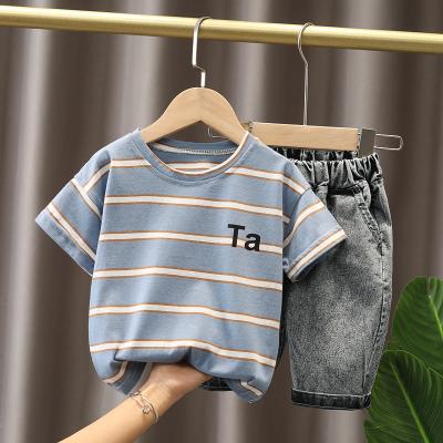 China Wholesale Sheer Cotton Summer Check Shirt Girls Boy Clothing Set Plaid Style Shorts Casual Jeans Sleeve 2 Piece Set for sale