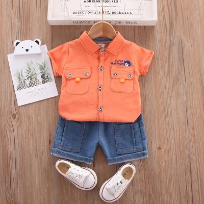 China Boy's Casual Clothing Set Shorts Sleeve Style Lovely Leisure Pure Cotton Denim Shorts Summer Check Shirt 2 Piece Sets Wholesale Kids for sale