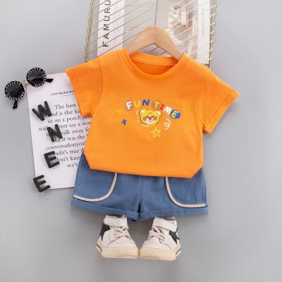 China Summer Baby Boy Solid Color Cartoon Bear Printing Boy Clothing Set Shorts Cute Casual Kids Clothing Girl Kids 2 Piece Set for sale