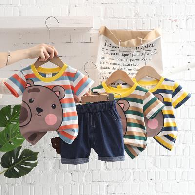 China Short Style Casual Jeans Animation Print Bear Girls Boy Girls Kids Wear Pure Cotton Summer Shirt Wholesale 2 Pieces for sale