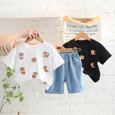 China Handsome little boy clothing set casual fashion tiger printing wholesale 2 piece sets short sleeve summer shorts girl clothes for sale