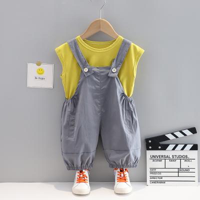 China Kids Summer Baby Boy Clothes Solid Color T-shirt Jumpsuits Boy Casual Sleeveless Clothing Set Children Clothing Girl 2 Piece Set for sale