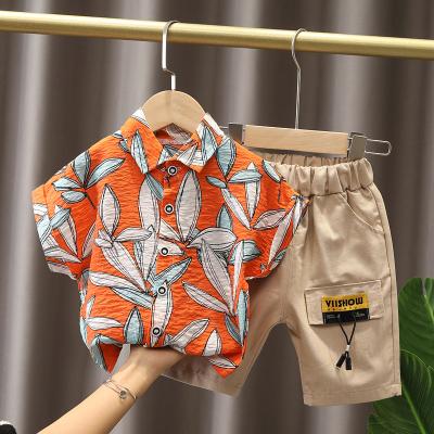 China Boy's Casual Clothing Set Summer Style Cotton Short Sleeve Hawaiian Casual Strap Jeans Sheer Check Shirt Wholesale 2 Pieces for sale