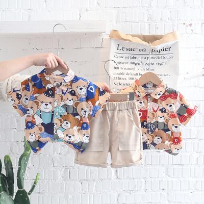 China Wholesale Cute Printed Sefreshing Bear Shirt Boy Clothing Set Summer Fashion Cotton Shorts Sleeve Casual Kid Casual Suit 2 for sale