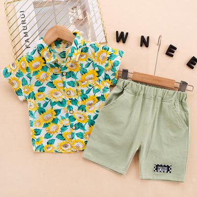 China Casual pure color short sleeve child cotton short sleeve summer fashion clothing set boy floral boy shorts suit wholesale 2 for sale