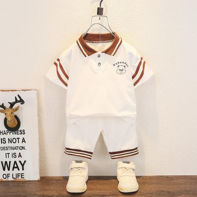 China Wholesale Cotton Summer Check Shirt Boy Clothing Set Letter Bear Head Label Style Short Sleeve Casual Shorts 2 Pieces for sale