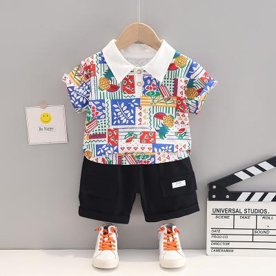 China Summer Kids Baby Boy Short Sleeve Solid Color Shorts Kids Clothing Fashion Print Design Art Boy Casual Clothing Set 2 Piece Set for sale