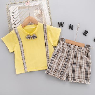 China Baby boy tie tie t-shirt boy clothing set shorts children's clothing girl children's summer clothes gentleman jack clothes 2 piece set for sale