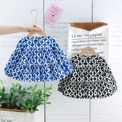 China Baby Skirt Baby Clothing Cross Print Breathable Soft Design Long Sleeve Fluffy Kids Wears Casual Dresses Factory for sale