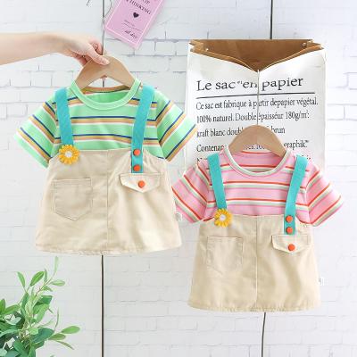 China Girls Boy Casual Clothing Set Summer Fashion Girls Clothing Colorful Striped Overalls Lace Up Princess Kids Clothing Wholesale 2 for sale