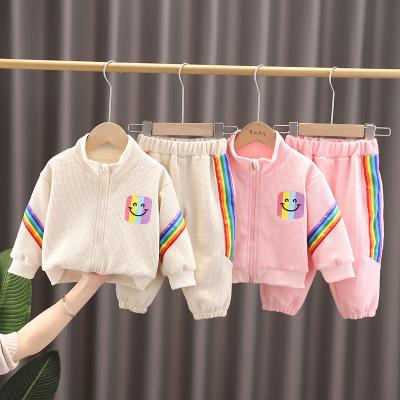 China Anti-Static Boys Clothing Set High Quality Smiley Coat Striped Pants Kids Colorful Winter Clothes Baby Boy Clothes 2 Piece Set for sale