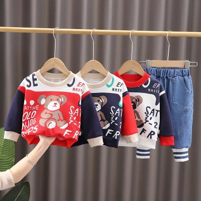 China Anti-Static Boys Clothing Set High Quality Winter Clothing Bear Painted Print Sweater Children Clothing Baby Boy Clothes Two Piece Set for sale