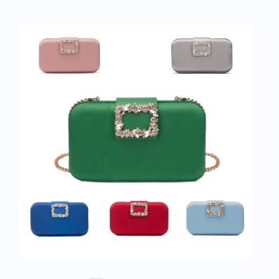 China 2023 Fashion Luxury Diamond Rhinestone Buckle Satin Evening Clutch Bag Wedding Clutch Purse Ladies Love Custom Made Minaudiere Women Clutch for sale